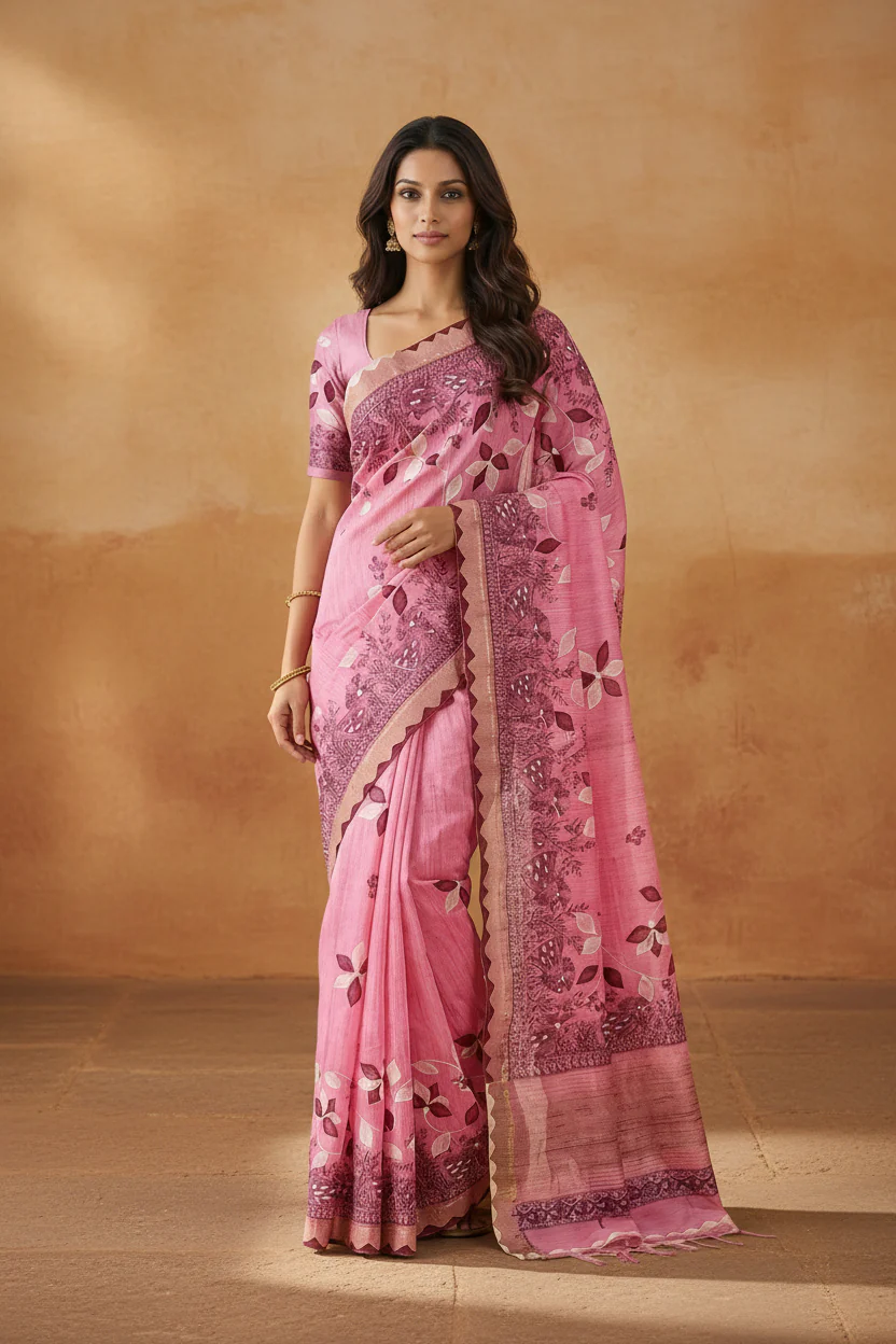 Demo Linen Saree — Sand — supplied Sritantu saree view 1